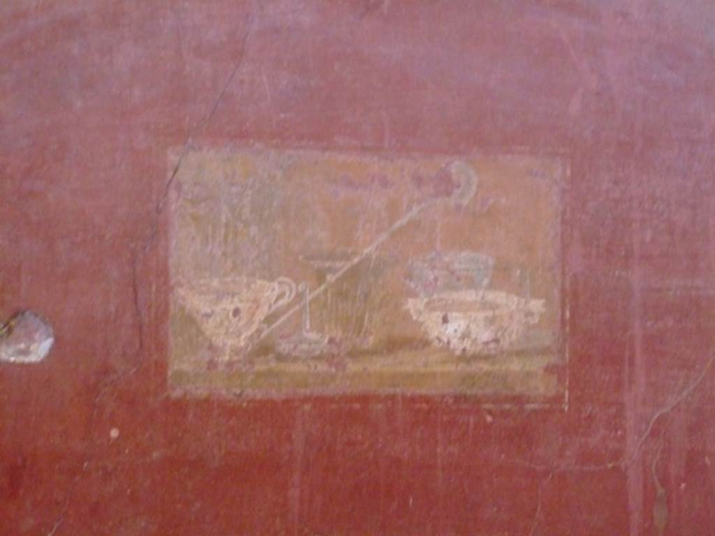 I.6.4 Pompeii.  March 2009. Room 2, Wall painting of still life with silver vases, at east end of north wall.