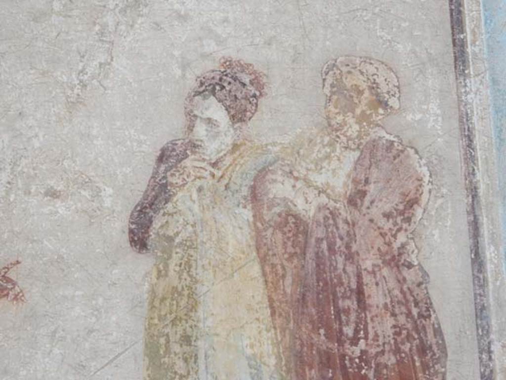 I.6.11 Pompeii. May 2012. East wall of atrium, detail from wall painting of theatrical scene. Photo courtesy of Buzz Ferebee. 
