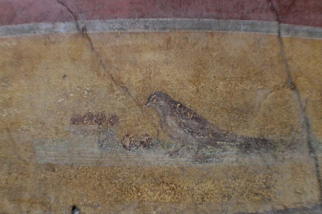 I.10.4 Pompeii. March 2014. North-east corner of atrium. Painting of bird on north wall.
Foto Annette Haug, ERC Grant 681269 DCOR.
