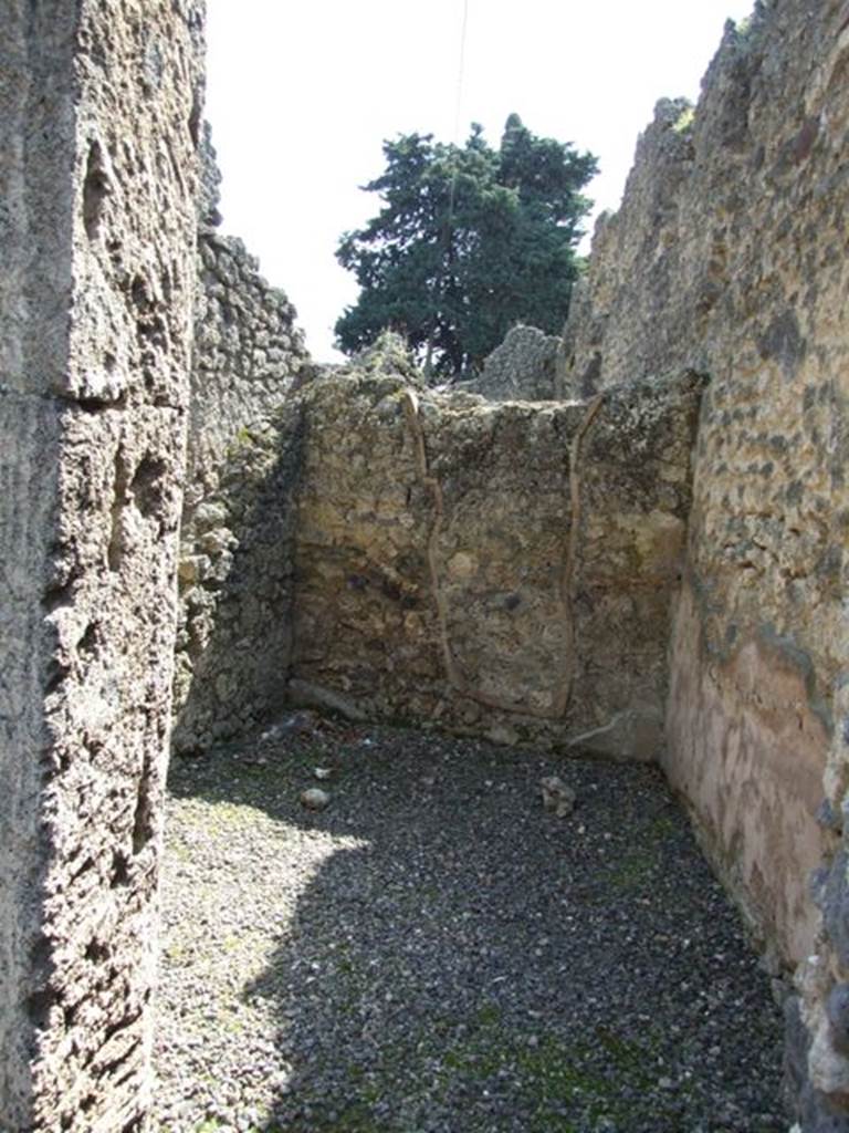 I.10.8 Pompeii. March 2009. Room 8, looking south.
NdS describes this room as trapezoidal with a high zoccolo of red brick-plaster, and the upper part of the wall being white.
See Notizie degli Scavi di Antichit, 1934, p.314
