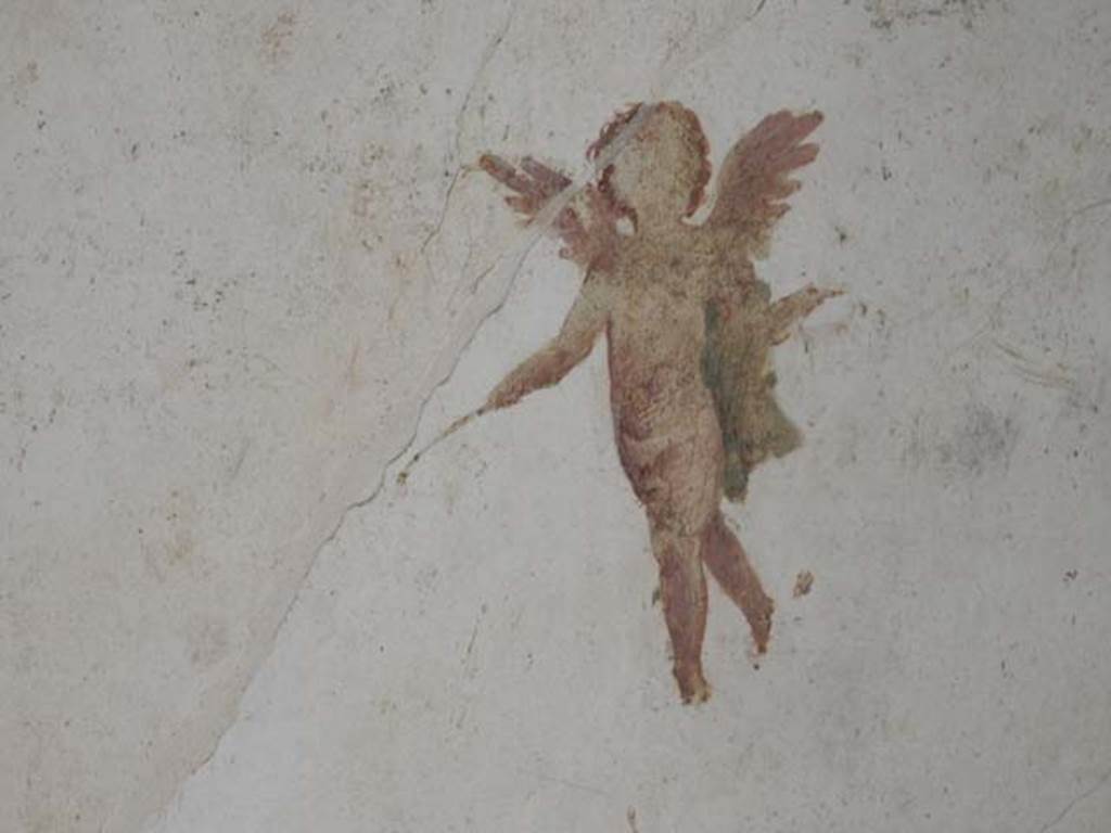 II.3.3 Pompeii. May 2016. Room 4, painting of flying cherub/cupid from west end of south wall.
Photo courtesy of Buzz Ferebee.


