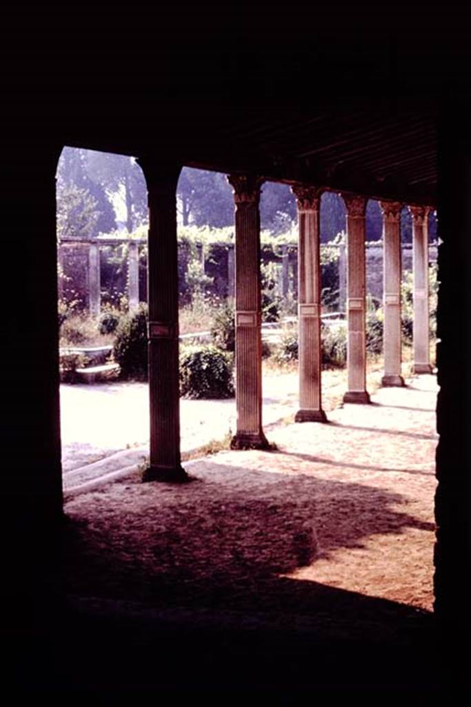 II.4.3 Pompeii. 1977. Looking south-east across garden, from west portico. 
Photo by Stanley A. Jashemski.   
Source: The Wilhelmina and Stanley A. Jashemski archive in the University of Maryland Library, Special Collections (See collection page) and made available under the Creative Commons Attribution-Non Commercial License v.4. See Licence and use details. J77f0439

