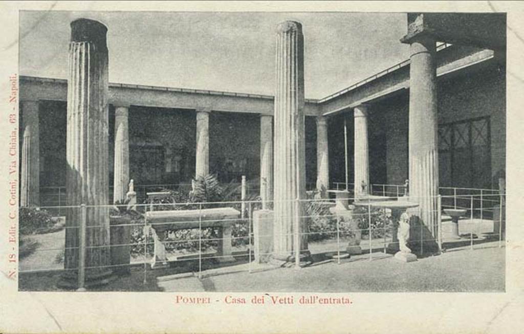 VI.15.1 Pompeii. Old postcard, looking north-west across peristyle from east portico.
Photo courtesy of Rick Bauer.
