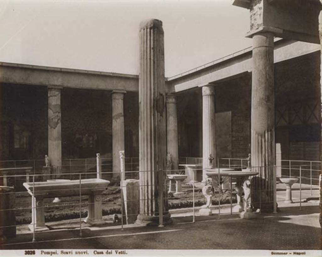 VI.15.1 Pompeii. Old photograph by Sommer, no 3026. Looking north-west across peristyle from east portico. Photo courtesy of Rick Bauer.
