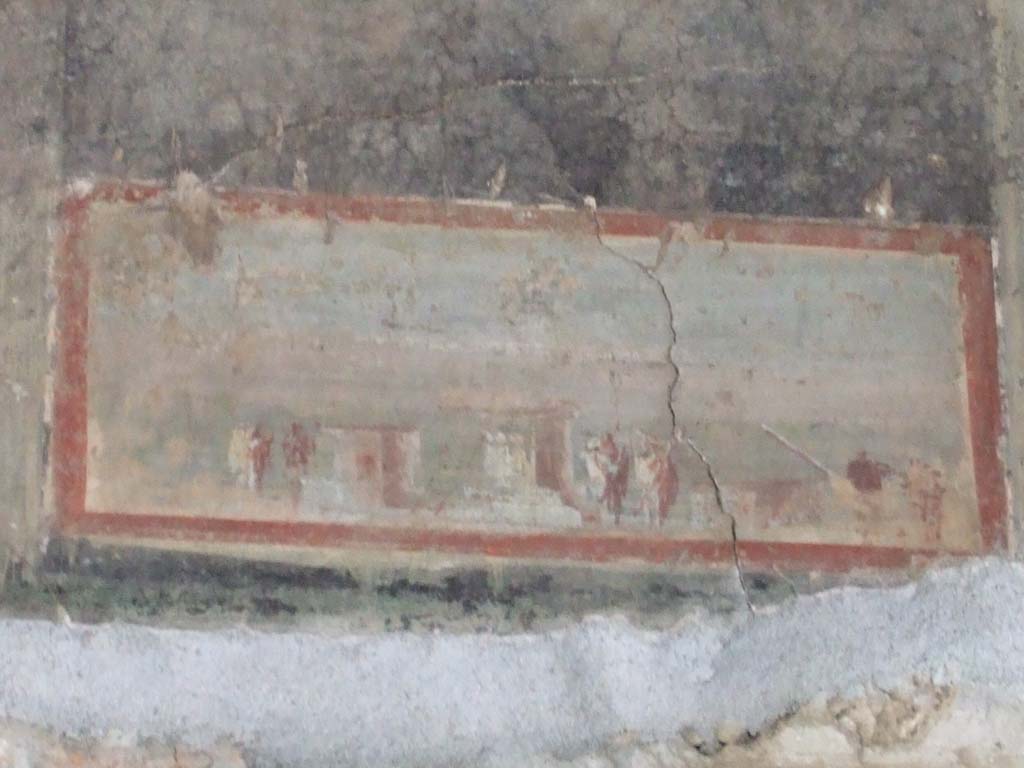 VI.16.7 Pompeii. May 2006. Room F, painting on west wall of west portico above doorway to room R.