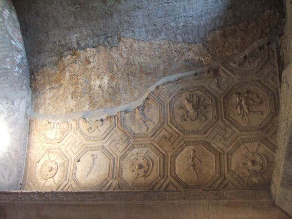 VII.1.8 Pompeii. September 2005. Detail of stucco plaster in men’s changing room 2.