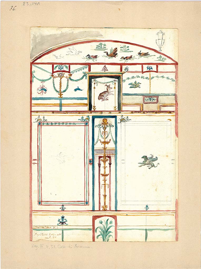 VII.4.31/51 Pompeii. May 1880. Room 33, watercolour painting of south wall.
DAIR 83.141. Photo  Deutsches Archologisches Institut, Abteilung Rom, Arkiv.
