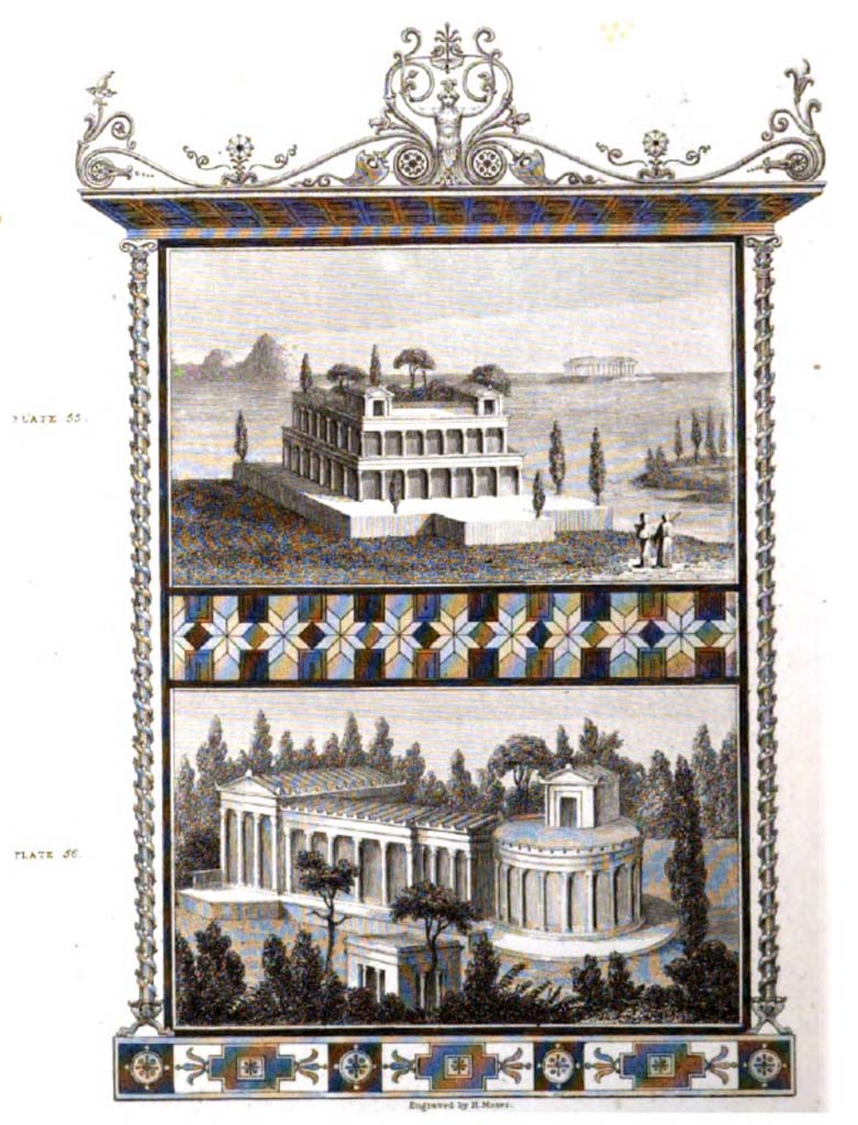 VII.7.32 Pompeii. c.1819 sketch by W. Gell of "Paintings on the wall of the House of the Dwarfs, Forum, Pompeia.”
See Gell W & Gandy, J.P: Pompeii published 1819 [Dessins publiés dans l'ouvrage de Sir William Gell et John P. Gandy, Pompeiana: the topography, edifices and ornaments of Pompei, 1817-1819], pl. 62.
See book in Bibliothèque de l'Institut National d'Histoire de l'Art [France], collections Jacques Doucet Gell Dessins 1817-1819
Use Etalab Open Licence ou Etalab Licence Ouverte
