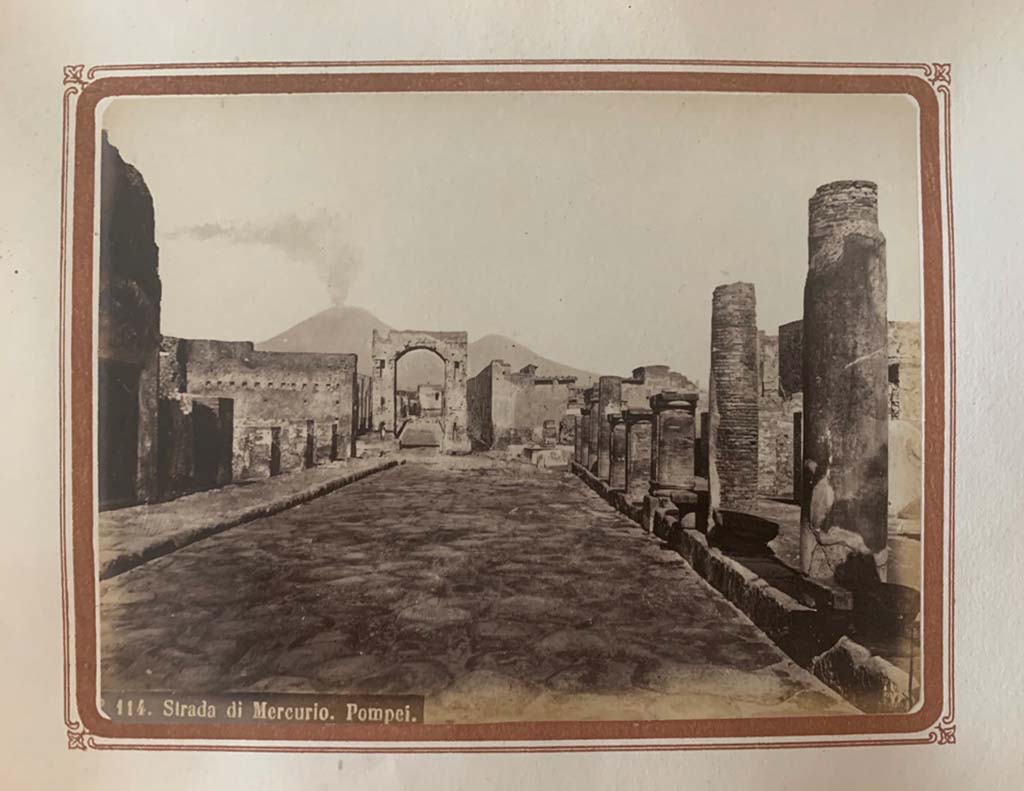 Via del Foro, Pompeii. From an album by Roberto Rive, dated 1868. Looking north towards arch at south end of Via di Mercurio. 
Photo courtesy of Rick Bauer.
