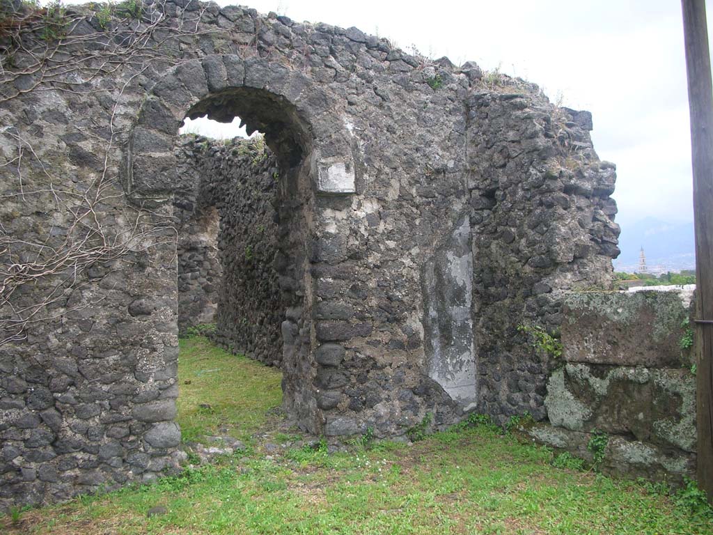 Tower X, Pompeii. May 2010. Looking towards south side of west wall with doorway into Tower. Photo courtesy of Ivo van der Graaff.