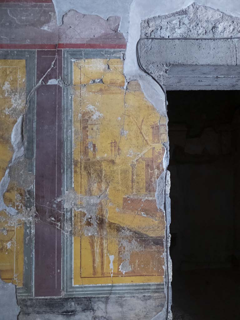 Oplontis Villa of Poppea, September 2017. 
Room 14, detail from panel on south end of north side of doorway, in east wall.
Foto Annette Haug, ERC Grant 681269 DÉCOR.
