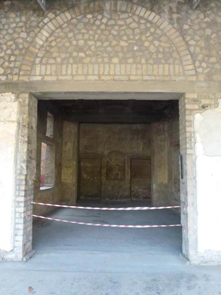 Oplontis, September 2011. Doorway to room 74, in the west portico wall of area 60. Looking west towards area at rear, numbered room 73. Photo courtesy of Michael Binns.
