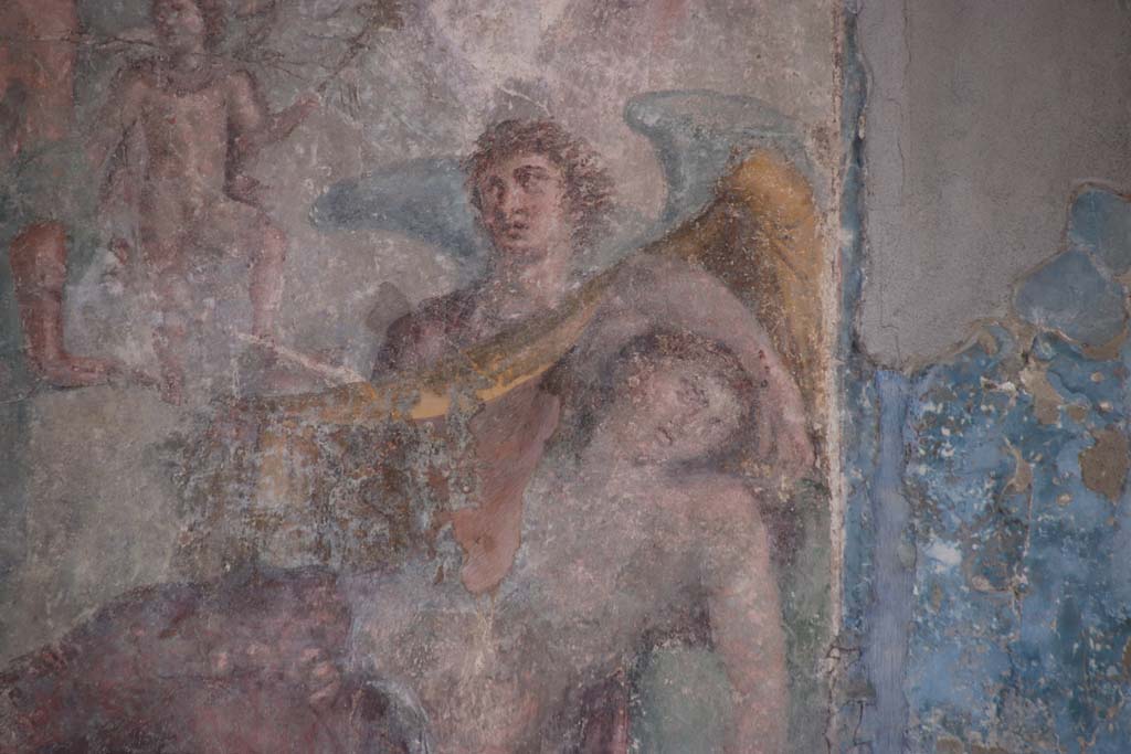 Stabiae, Villa Arianna, September 2021. 
Room 3, detail from painting showing Ariadne sleeping, from south wall. Photo courtesy of Klaus Heese.
