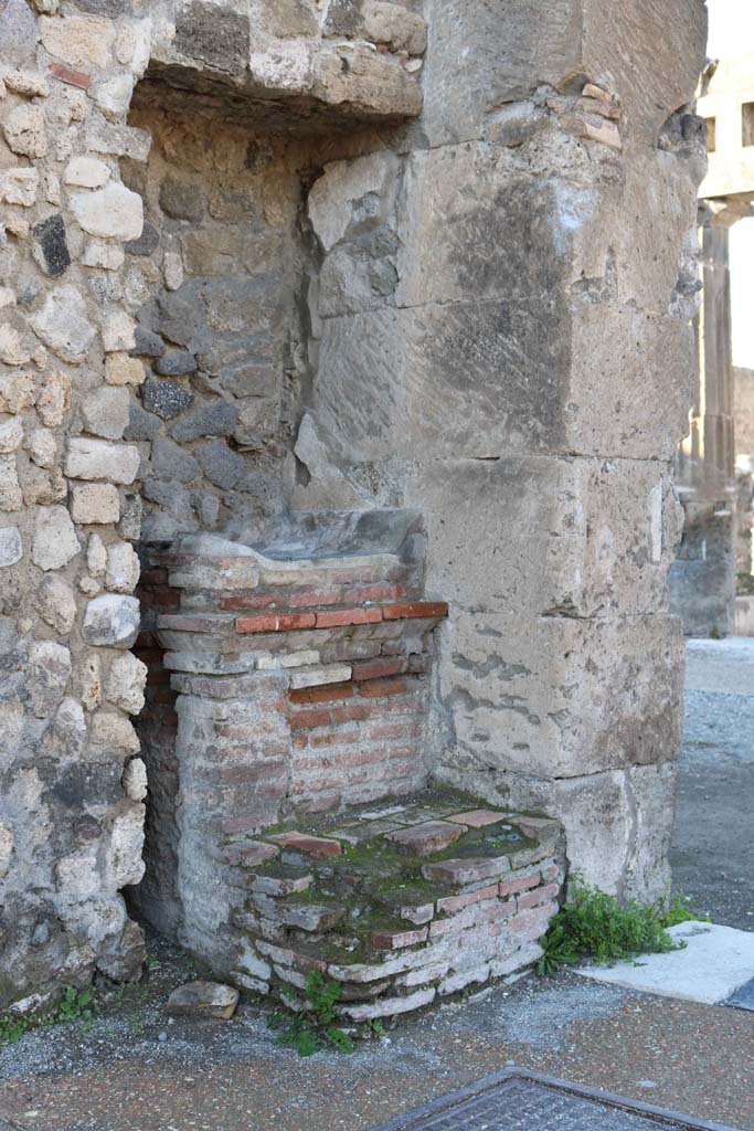 Outside VIII.2.11 Pompeii. December 2018.  
Street altar at corner of Via delle Scuole. Photo courtesy of Aude Durand.