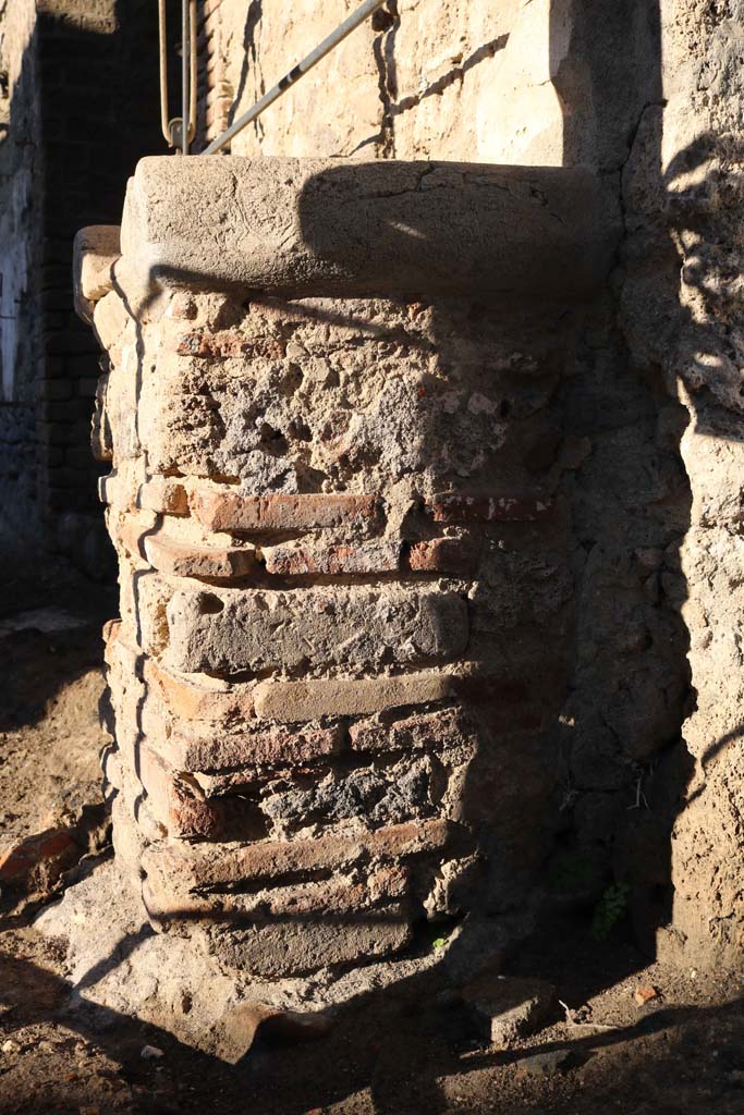 Street altar outside IX.12.7, Pompeii. December 2018. 
Looking towards east side of street altar. Photo courtesy of Aude Durand.