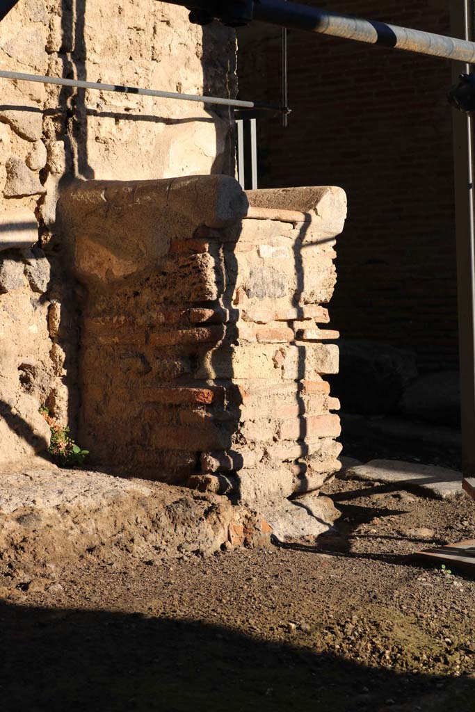 Street altar outside IX.12.7, Pompeii. December 2018. 
Looking towards west side of street altar. Photo courtesy of Aude Durand.