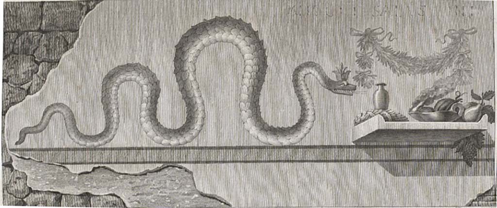 Pompeii street shrine on the corner of Via Pomeriale. Drawing of street shrine, published in 1824.
See Mazois, F., 1824. Les Ruines de Pompei : Premiere Partie. Paris : Didot Frères, (p.33).