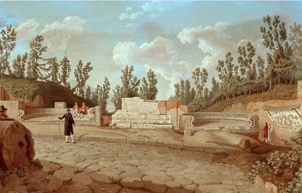 Pompeii street shrine on the corner of Via Pomeriale. 1793 painting by Jakob Philipp Hackert.