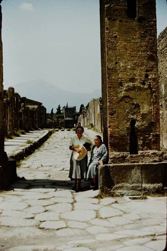 Arch of Caligula, on Via Mercurio, Pompeii. 1957. Wilhelmina Jashemski and Tatiana Warscher take a break in the shade of the arch. Photo by Stanley A. Jashemski.
Source: The Wilhelmina and Stanley A. Jashemski archive in the University of Maryland Library, Special Collections (See collection page) and made available under the Creative Commons Attribution-Non Commercial License v.4. See Licence and use details.
J57f0180