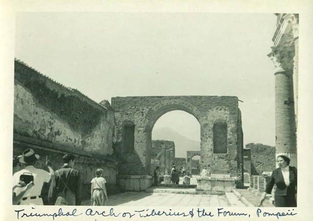 Arch at north-east end of the Forum. 1958. Looking north along the east side of the Forum to the arch.  Photo courtesy of Rick Bauer.