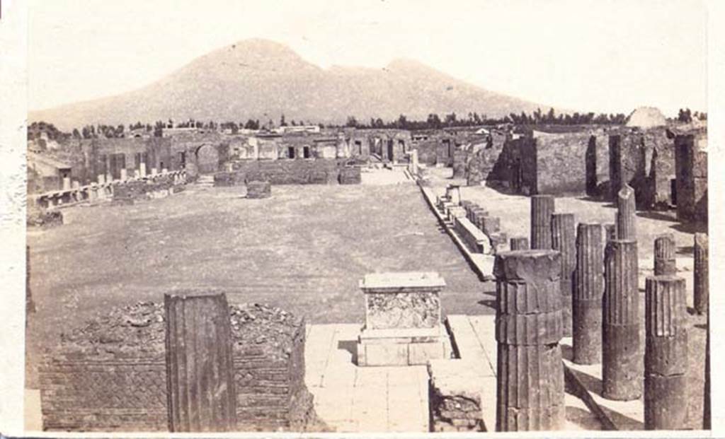 Looking north across Forum to Arch of Augustus and the site of the Arch of Nero. Between 1867 and 1874. 
Photo by Sommer and Behles. Photo courtesy of Charles Marty.