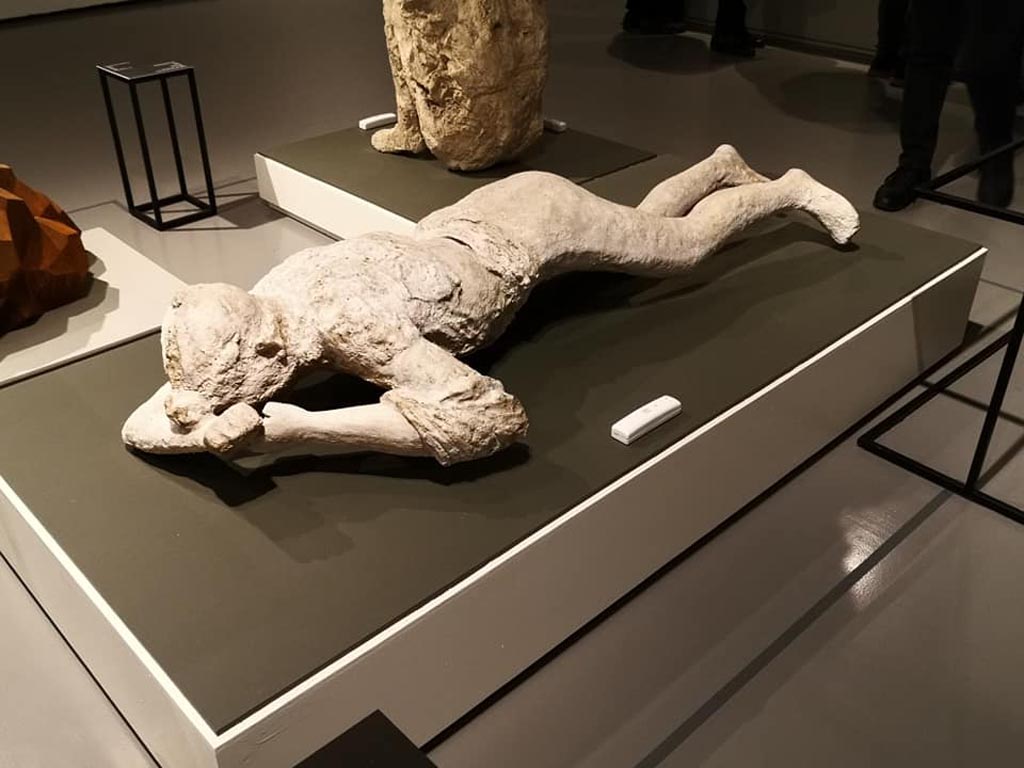 Victim 10. December 2019. The young girl from Strada Stabiana.
On display in exhibition “Pompei e Santorini” in Rome, 2019. Photo courtesy of Giuseppe Ciaramella.