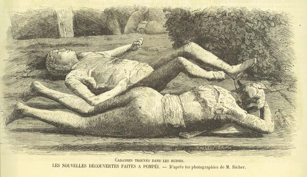 Victims 9 and 10. Man and woman found in Via Stabiana. Linocut illustration after L’Illustration. 
Photo courtesy of Eugene Dwyer.