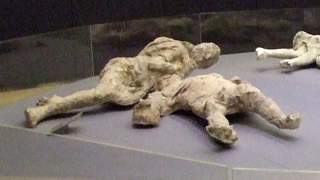 I.22.1 Pompeii, victim 71 and victim 72. 
Photographed at “A Day in Pompeii” exhibition at Melbourne Museum. September 2009.