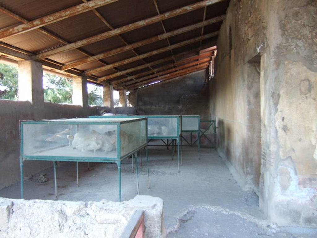 I.6.2 Pompeii. May 2006. Summer loggia, looking west towards three display cases containing plaster-casts.