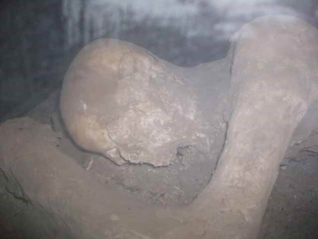 Villa of Mysteries, Pompeii. May 2010. Victim 25. Detail of body cast in room 35. The ostiarius?
Villa dei Misteri, Pompei. Maggio 2010. Vittima 25. Particolare del calco del corpo nella stanza 35. L'ostiarius?