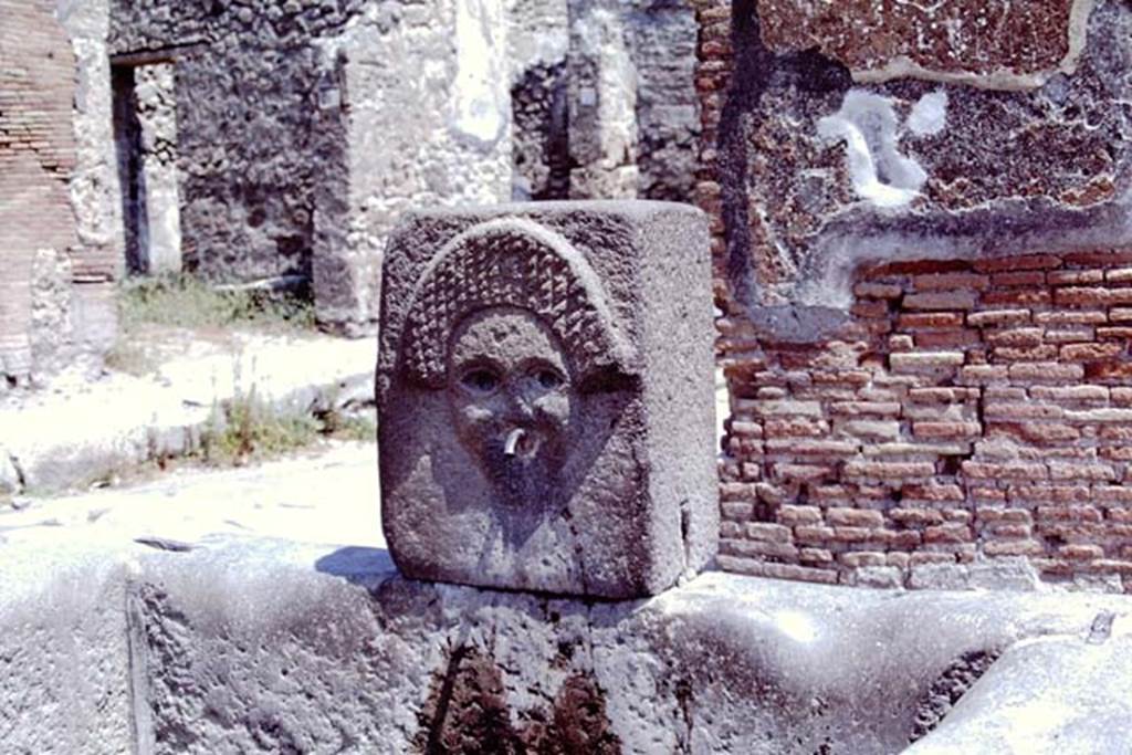 Fountain outside I.4.15 on Via Stabiana, Pompeii. 1968. Looking north-east behind fountain towards Via dell’Abbondanza. Photo by Stanley A. Jashemski.
Source: The Wilhelmina and Stanley A. Jashemski archive in the University of Maryland Library, Special Collections (See collection page) and made available under the Creative Commons Attribution-Non Commercial License v.4. See Licence and use details.
J68f1201
