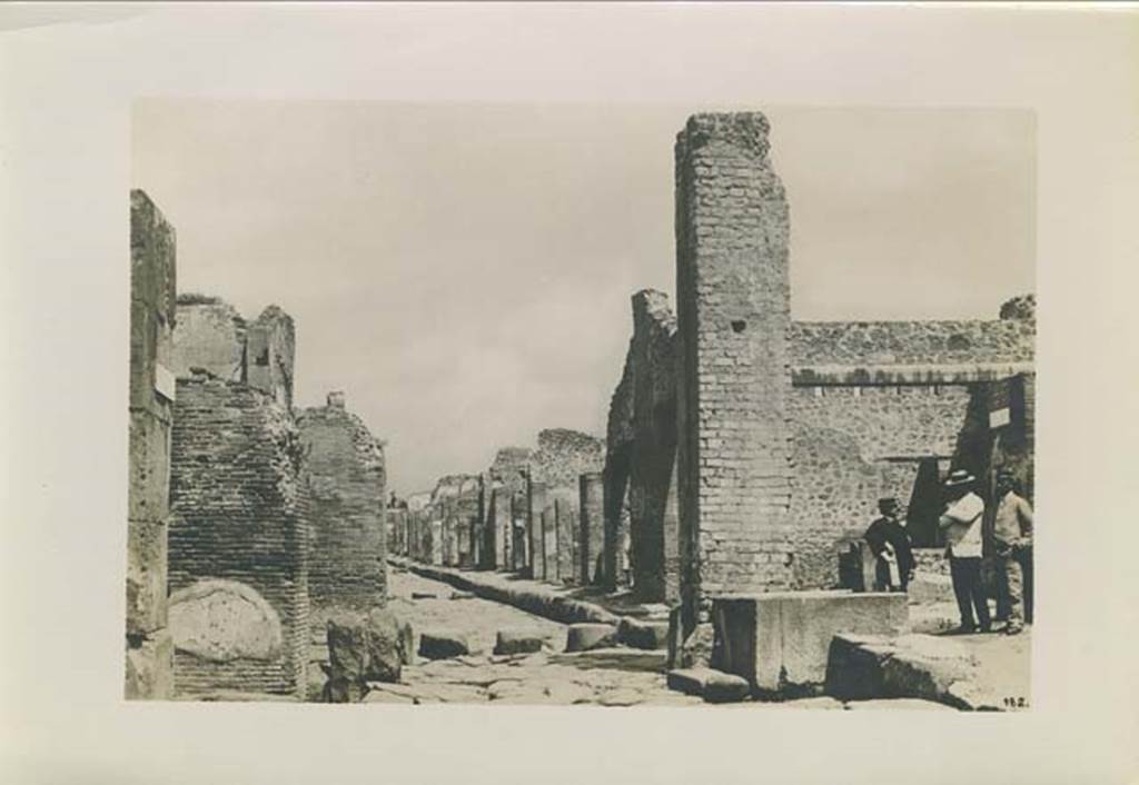 Fountain outside I.4.15 on Via Stabiana. Photograph by Sommer, numbered 182, c.1879. Looking north at Holconius’ crossroads, from between VIII.4 and I.4. Photo courtesy of Rick Bauer.
