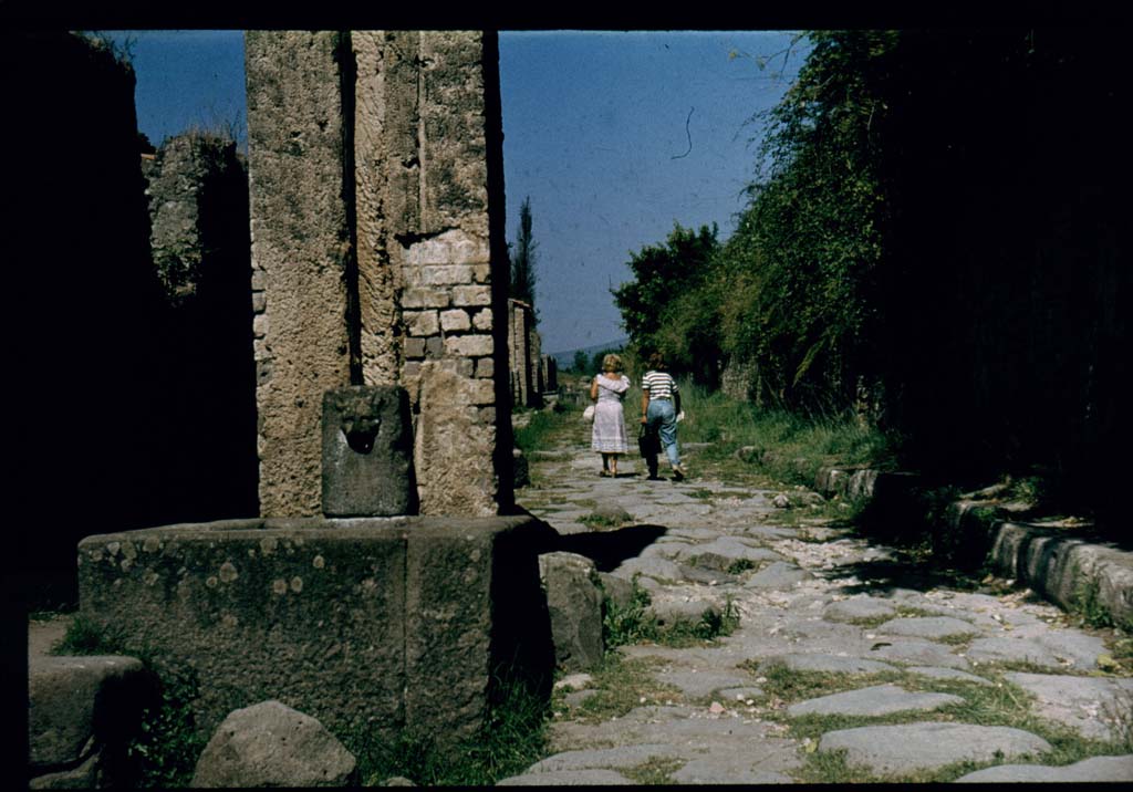 Fountain and water column between VI.16.3 and VI.16.4 on Via del Vesuvio.
Photographed 1970-79 by Günther Einhorn, picture courtesy of his son Ralf Einhorn.