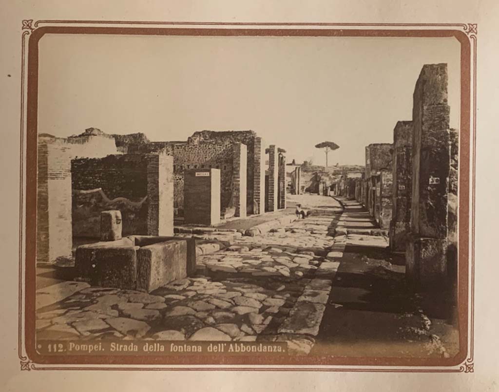 Fountain outside VII.14.13 and VII.14.14 on Via dell’Abbondanza, Pompeii. From an album by Roberto Rive, dated 1868. 
Looking east from near fountain at VII.14.13/14. Photo courtesy of Rick Bauer.