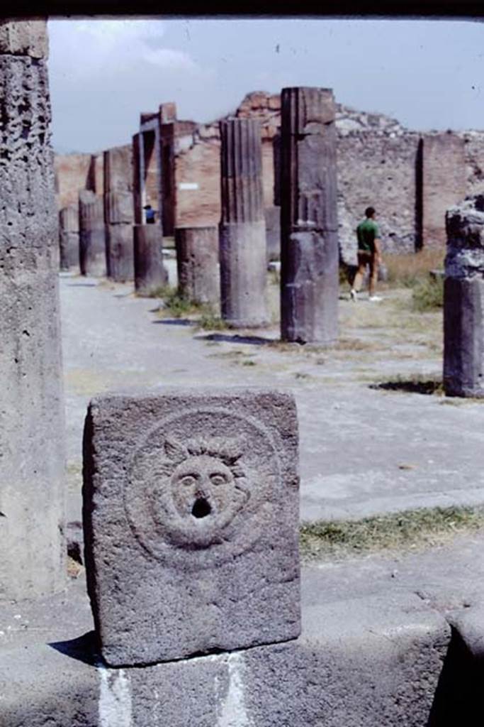 Outside VIII.2.11, Pompeii. 1968. Face of gorgon on fountain on Via delle Scuole. Photo by Stanley A. Jashemski.
Source: The Wilhelmina and Stanley A. Jashemski archive in the University of Maryland Library, Special Collections (See collection page) and made available under the Creative Commons Attribution-Non Commercial License v.4. See Licence and use details.
J68f1189