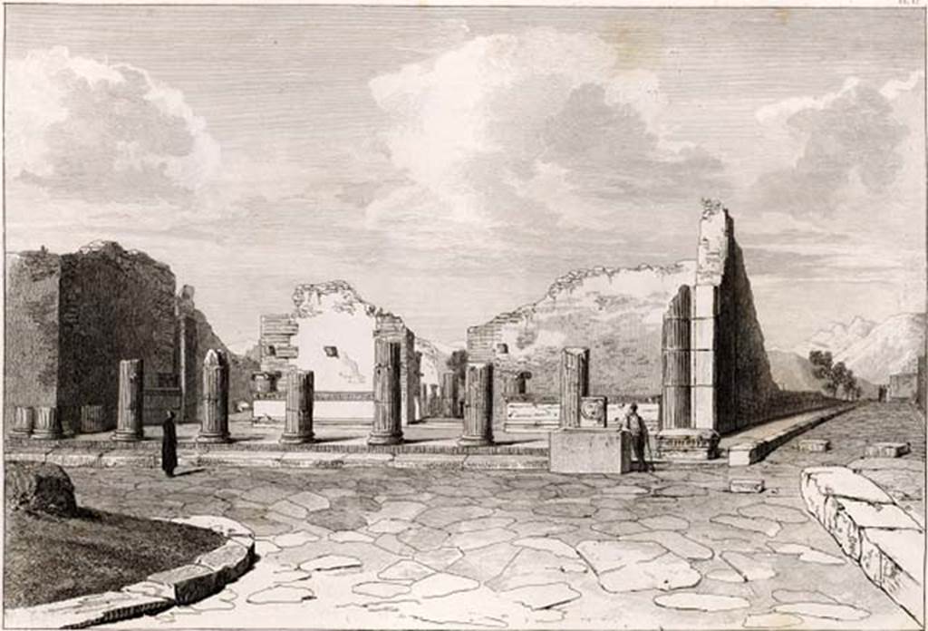 Fountain outside VIII.7.30 Pompeii. 1819 drawing entitled “Portico to the Greek Temple”. 
Triangular Forum, columns at entrance with fountain in front.
See Cooke, Cockburn and Donaldson, 1827. Pompeii Illustrated: Vol. I. London: Cooke, p. 42, pl. 12.