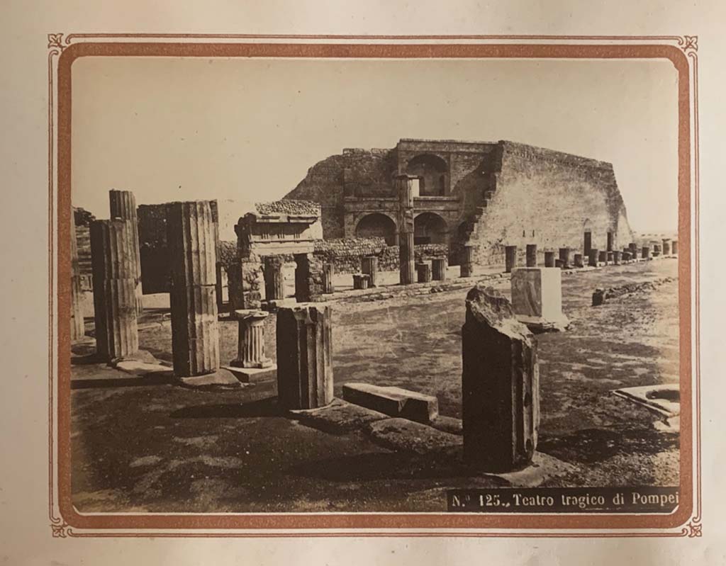 Fountain on Triangular Forum. From an album by Roberto Rive, dated 1868. The labrum has been removed.
Looking across to east side of Triangular Forum, with theatre in background. Photo courtesy of Rick Bauer.