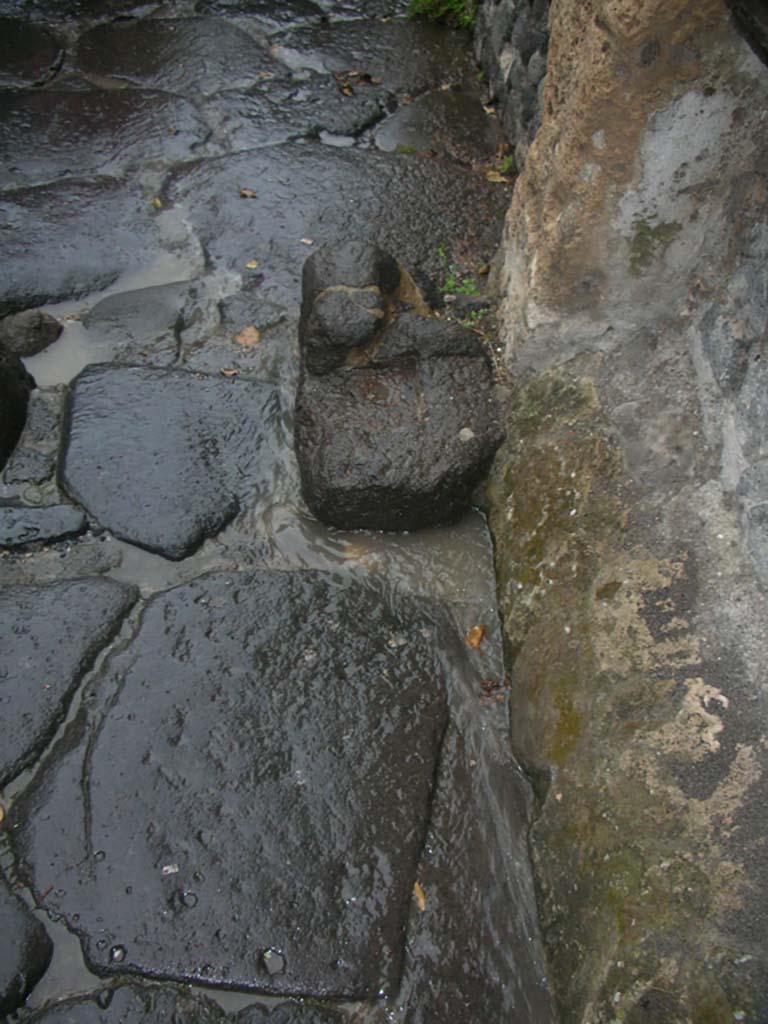 Porta Marina, Pompeii. May 2011. 
Looking west along north wall of wider tunnel towards lava blocks. Photo courtesy of Ivo van der Graaff.