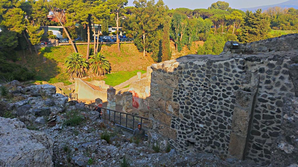Porta Marina, Pompeii. 2017/2018/2019. 
Looking north-west across top of Gate, from upper Antiquarium. Photo courtesy of Giuseppe Ciaramella.