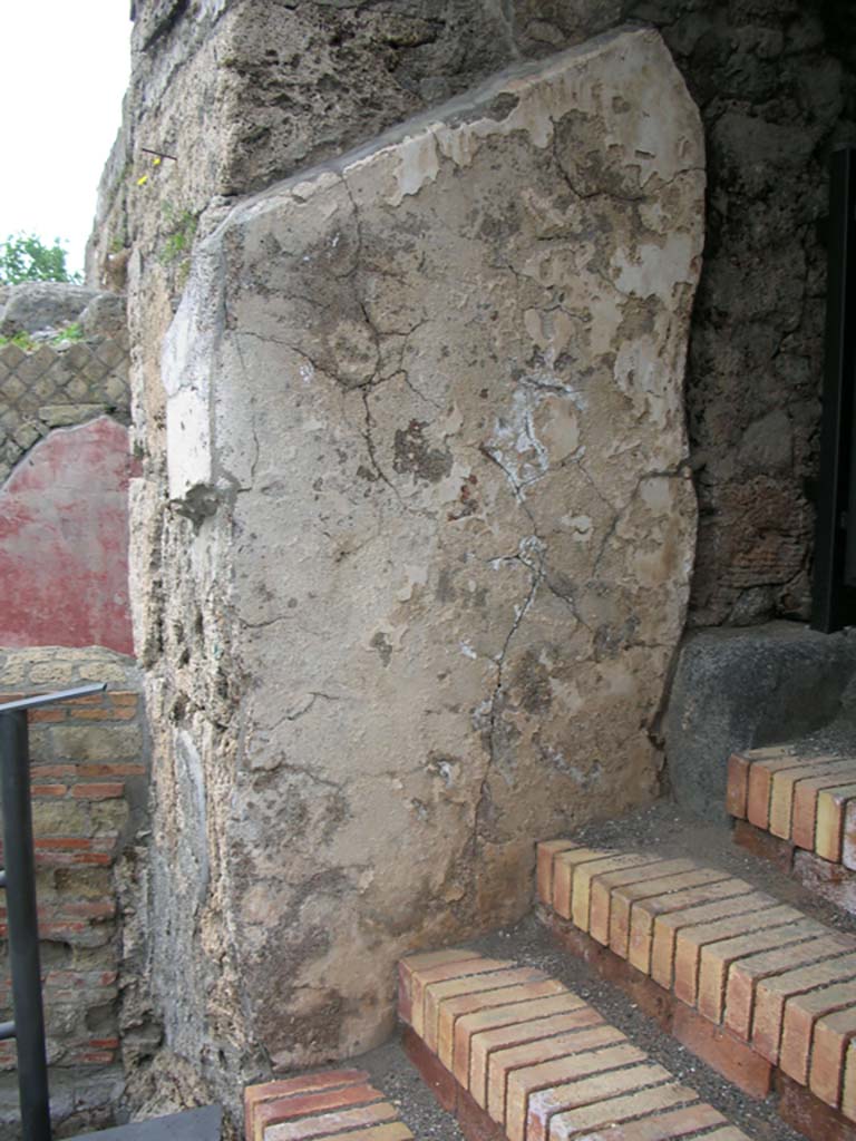 Porta Marina, Pompeii. May 2011. 
West end of pedestrian tunnel with remaining plaster. Photo courtesy of Ivo van der Graaff.