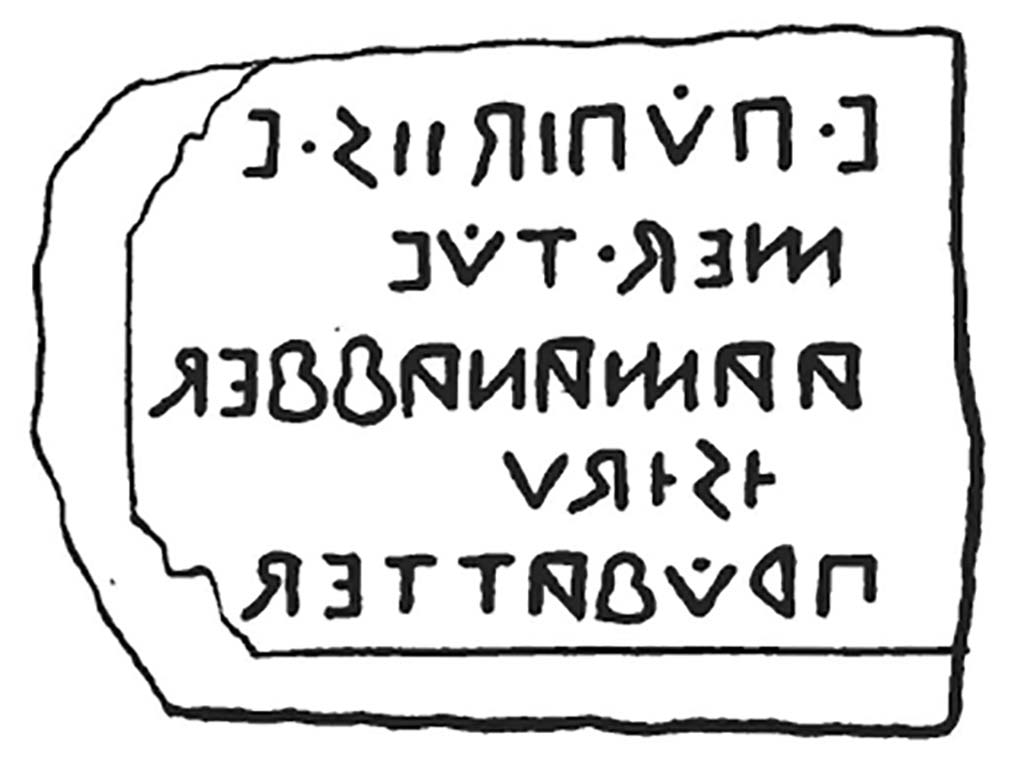 Pompeii Porta Nola. 1836 drawing of inscription. 
According to De Jorio, this Oscan inscription was discovered in May 1812, near to the head thought, at that time, to be of the goddess Isis.
See De Jorio, A., 1836. Guida di Pompei. Napoli: Fibrena, p. 114 and Tav. IV. no. 3.