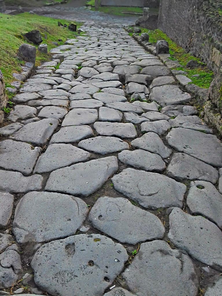Porta di Nocera, Pompeii. 2017/2018/2019. 
Detail of lava stones in roadway, looking south. Photo courtesy of Giuseppe Ciaramella.