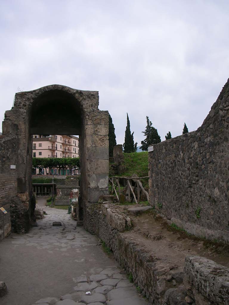 Porta di Nocera or Nuceria Gate, Pompeii. May 2010. 
Entrance at north end of west side of gate. Photo courtesy of Ivo van der Graaff.