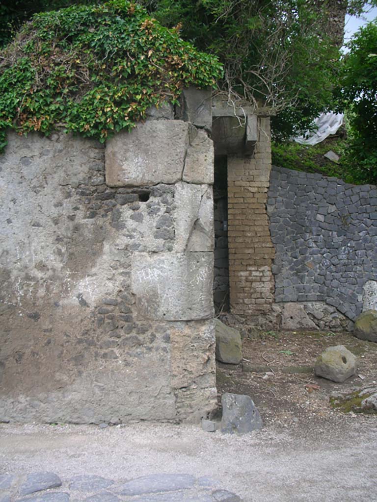 Porta di Sarno or Sarnus Gate. May 2010. 
Looking south at west end of south side of gate. Photo courtesy of Ivo van der Graaff.