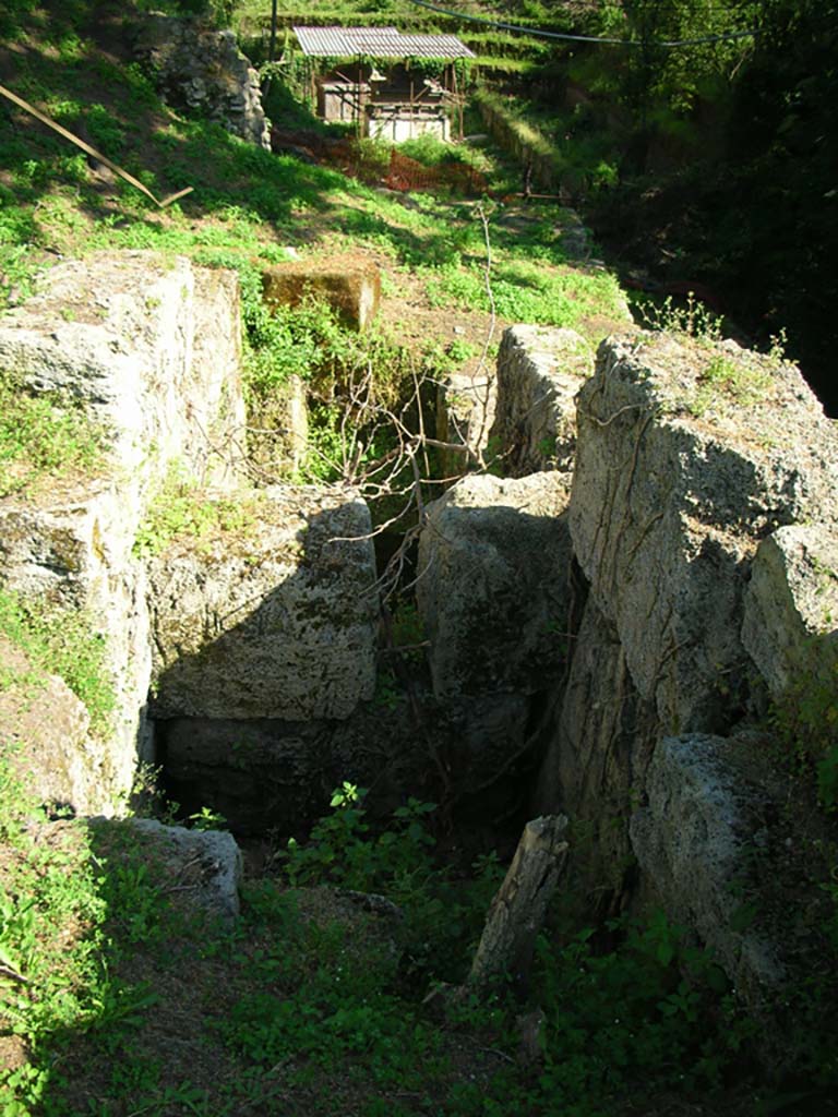 Porta Stabia, Pompeii. May 2010. 
Looking south along upper east side of gate. Photo courtesy of Ivo van der Graaff.