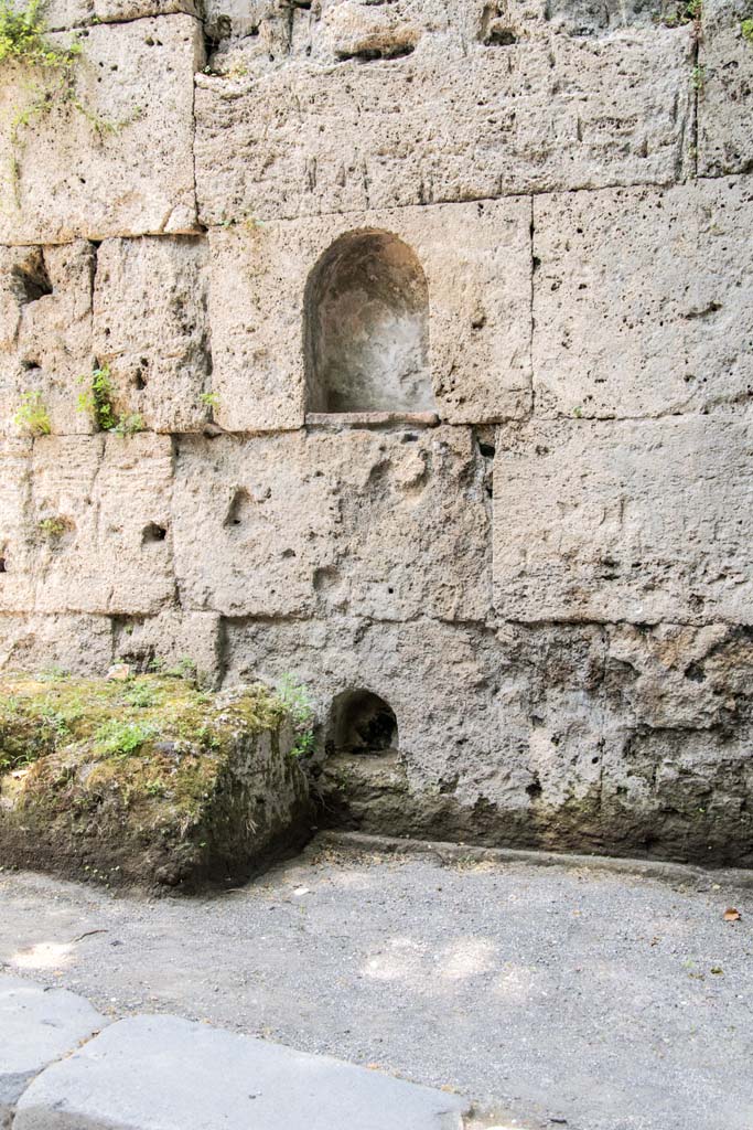 Porta Stabia Pompeii. June 2019. 
Looking towards two niches set into east wall. Photo courtesy of Johannes Eber.