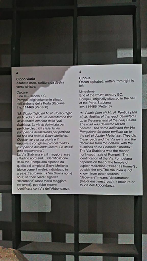 Stabian Gate, Pompeii. 
Information card from Naples Archaeological Museum. Photo courtesy of Giuseppe Ciaramella, June 2017.