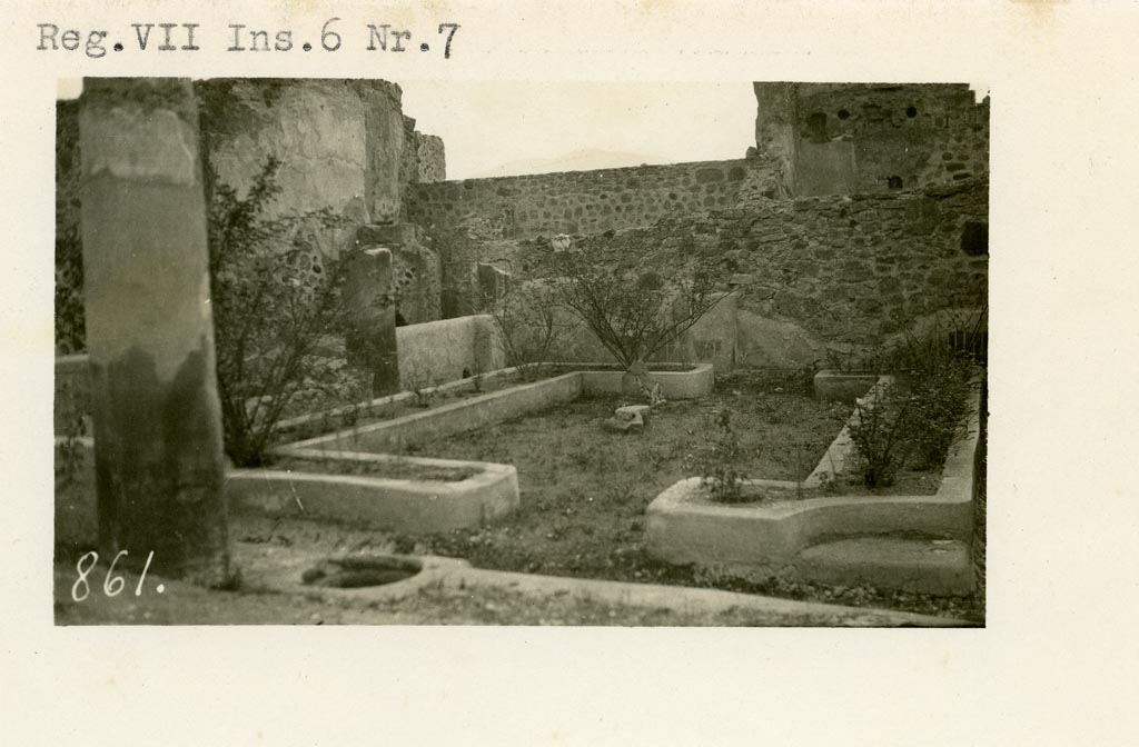 VII.6.7 Pompeii. Pre-1937-39. Peristyle garden.
Looking south from north-west corner across two U-shaped masonry flower beds formed by low walls (0.26m. high). 
Photo courtesy of American Academy in Rome, Photographic Archive. Warsher collection no. 861.