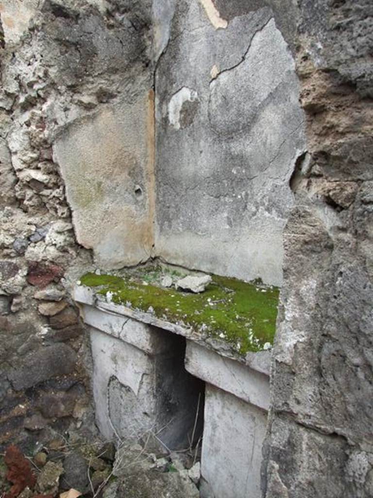 VII.9.47 Pompeii. March 2009. 
Room 10, east wall with two massive pilasters of sacellum., which had been painted in black.