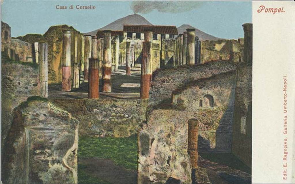 VIII.4.27 Pompeii. Late 19th century postcard by E Ragozino,  no. 2877. 
Looking north from a room in VIII.4.27 across the garden area towards the peristyle of VIII.4.15. On the right, the niche in the north wall of VIII.4.27/29 can be seen.
Photo courtesy of Rick Bauer.